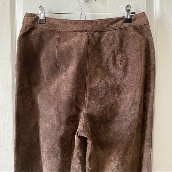 Vintage Suede Leather Pants High Waisted Straight Leg  Chocolate Brown Size 10 - Picture 7 of 16